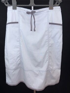 Neesh by D.A.R. Anthropologie Pale Blue Midi Drawstring Skirt with Gray Trim